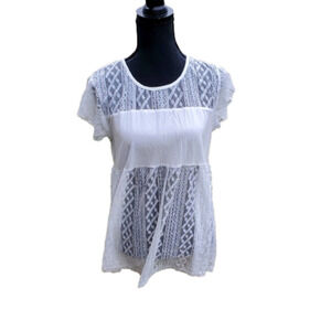 Pol White lace short sleeve top Small